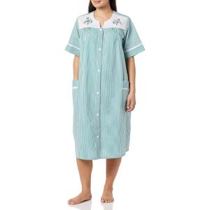 AmeriMark Women Calf-Length Snap Front Knit Duster House Coat Robe – Loose-Fitting Plush Bathrobe – Short Sleeve Bath Robe(Teal)