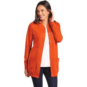 AmeriMark Women Fleece Snap Button Cardigan Sweatshirt Coat – Ladies Soft Lightweight Warm Long Sleeve Jacket with Pockets(Coral Dream)
