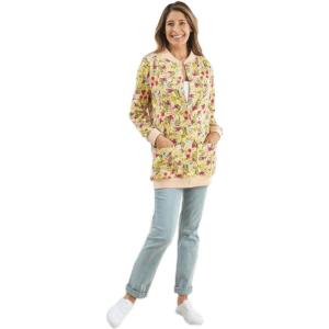 AmeriMark Women Fleece Snap Button Cardigan Sweatshirt Coat – Ladies Soft Lightweight Warm Long Sleeve Jacket with Pockets(Floral Multi)