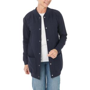 AmeriMark Women Fleece Snap Button Cardigan Sweatshirt Coat – Ladies Soft Lightweight Warm Long Sleeve Jacket with Pockets(Navy)