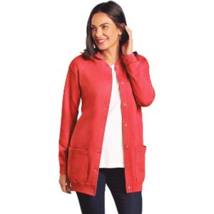AmeriMark Women Fleece Snap Button Cardigan Sweatshirt Coat – Ladies Soft Lightweight Warm Long Sleeve Jacket with Pockets(Redwood)