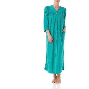 AmeriMark Women Full-Length Snap Front Terrycloth Long Bathrobe – Loose Absorbent Full-Coverage Plush Long Ankle Bath Robe(Tropical)