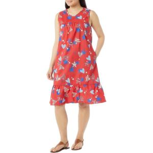 AmeriMark Womens Breezy Casual Sundress Beach Coverup Sleeveless with Side Pocket(Red American)