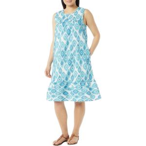 AmeriMark Womens Breezy Casual Sundress Beach Coverup Sleeveless with Side Pocket(Teal Ikat)