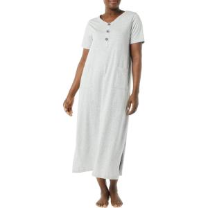 AmeriMark Womens Caftan Loungwear House Dress Long Nightgown V Neck with Pockets(Gray)