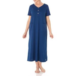 AmeriMark Womens Caftan Loungwear House Dress Long Nightgown V Neck with Pockets(Navy Bandana)