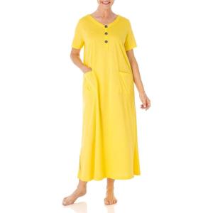 AmeriMark Womens Caftan Loungwear House Dress Long Nightgown V Neck with Pockets(Sunshine)