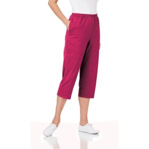 AmeriMark Women’s Capri Pants – Full Elastic Waist Pedal Pushers – Ladies 100% Cotton Pull-On Cropped Pants – Side Pockets(Beaujolais)