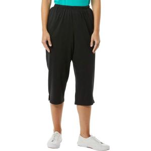 AmeriMark Women’s Capri Pants – Full Elastic Waist Pedal Pushers – Ladies 100% Cotton Pull-On Cropped Pants – Side Pockets(Black)