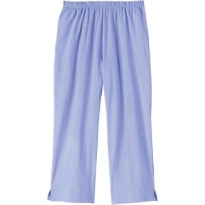 AmeriMark Women’s Capri Pants – Full Elastic Waist Pedal Pushers – Ladies 100% Cotton Pull-On Cropped Pants – Side Pockets(Soft Iris)