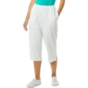 AmeriMark Women’s Capri Pants – Full Elastic Waist Pedal Pushers – Ladies 100% Cotton Pull-On Cropped Pants – Side Pockets(White)