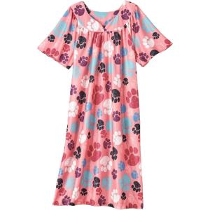 AmeriMark Women’s Casual Muumuu House Dress – Comfortable Short Sleeve Lounge Dress for Women – Pink Dogs – M