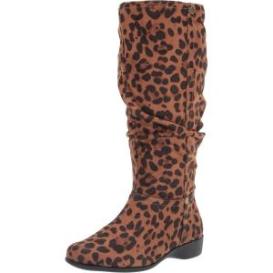 AmeriMark Women’s Faux-Suede Adina Wide-Calf Boots – Comfortable, Stylish, Durable, Side Zipper, Excellent Traction(Leopard)