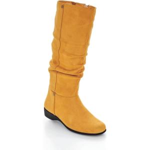 AmeriMark Women’s Faux-Suede Adina Wide-Calf Boots – Comfortable, Stylish, Durable, Side Zipper, Excellent Traction(Mustard)