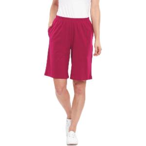 AmeriMark Women’s Full Elastic Waist Athletic Bermuda Shorts – Ladies 100% Cotton Pull-On Golf Shorts with Pockets(Beaujolais)
