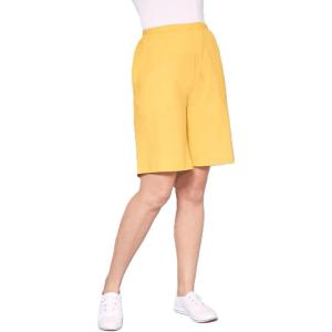 AmeriMark Women’s Full Elastic Waist Athletic Bermuda Shorts – Ladies 100% Cotton Pull-On Golf Shorts with Pockets(Cornsilk)