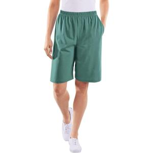 AmeriMark Women’s Full Elastic Waist Athletic Bermuda Shorts – Ladies 100% Cotton Pull-On Golf Shorts with Pockets(Deep Sea)