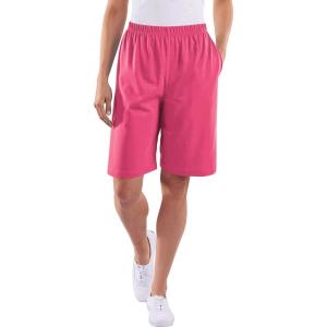 AmeriMark Women’s Full Elastic Waist Athletic Bermuda Shorts – Ladies 100% Cotton Pull-On Golf Shorts with Pockets(Mulberry)
