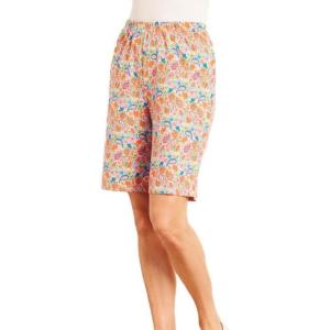 AmeriMark Women’s Full Elastic Waist Athletic Bermuda Shorts – Ladies 100% Cotton Pull-On Golf Shorts with Pockets(Paisley Print)