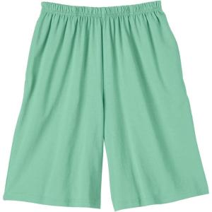 AmeriMark Women’s Full Elastic Waist Athletic Bermuda Shorts – Ladies 100% Cotton Pull-On Golf Shorts with Pockets(Sea Green)