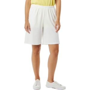 AmeriMark Women’s Full Elastic Waist Athletic Bermuda Shorts – Ladies 100% Cotton Pull-On Golf Shorts with Pockets(White)
