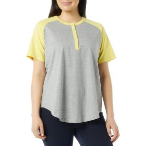 AmeriMark Womens Henley Baseball Shirt Tunic Top Contrast Sleeves(Gray Sunshine)