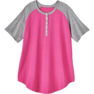 AmeriMark Womens Henley Baseball Shirt Tunic Top Contrast Sleeves(Orchid Gray)