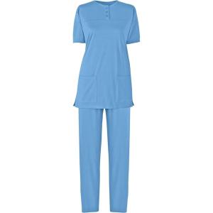 AmeriMark Women’s Henley Pant Set Short Sleeve Top with Pocket & Pull-On Pants(French Blue)