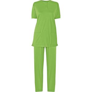 AmeriMark Women’s Henley Pant Set Short Sleeve Top with Pocket & Pull-On Pants(Pear)