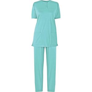 AmeriMark Women’s Henley Pant Set Short Sleeve Top with Pocket & Pull-On Pants(Seaglass)