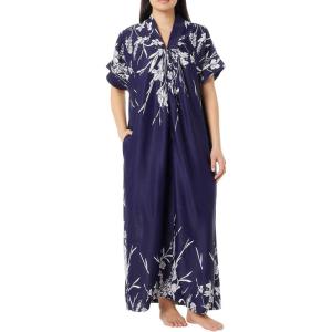 AmeriMark Women’s Long Length Caftan Hawaiian Muu Muu Night Gown with Pocket(Navy)