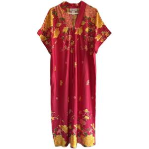 AmeriMark Women’s Long Length Caftan Hawaiian Muu Muu Night Gown with Pocket(Red Multi)