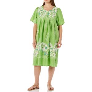 AmeriMark Womens Patio Dress Lounger Floral Print Border Short Sleeve & Pockets(Pear)