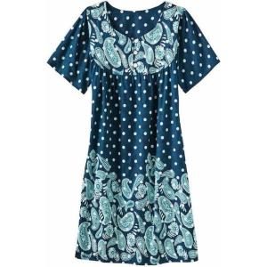AmeriMark Womens Patio Dress Lounger Floral Print Border Short Sleeve & Pockets(Teal Paisley)