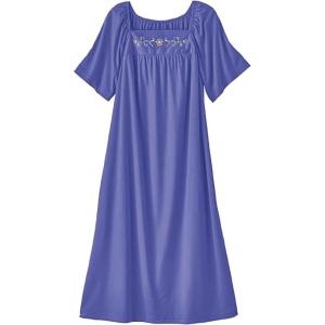 AmeriMark Womens Solid Embroidered House Dress with Pockets Muu Muu Nightgown Plus Size(Periwinkle)