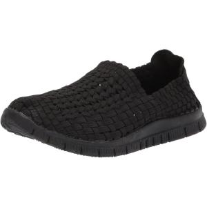 AmeriMark Women’s Tori Woven Slip-On Stretch Walking Shoe – Ladies Cushioned Insole Flexible Mesh Athletic Tennis Sneaker(Black)