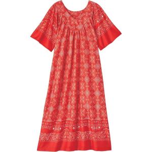 AmeriMark Women’s V-Neck Lounger House Dress with Pockets Muumuu Nightgown(Red Bandana)