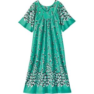 AmeriMark Women’s V-Neck Lounger House Dress with Pockets Muumuu Nightgown(Tropic Border)