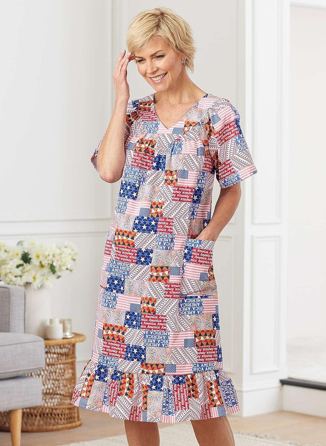 imageAmeriMark Casual Womens Muumuu House Dress Comfortable Flowy Short Sleeve Patio Sun Dress Lounger Gown Sleepwear for LadiesAmericana