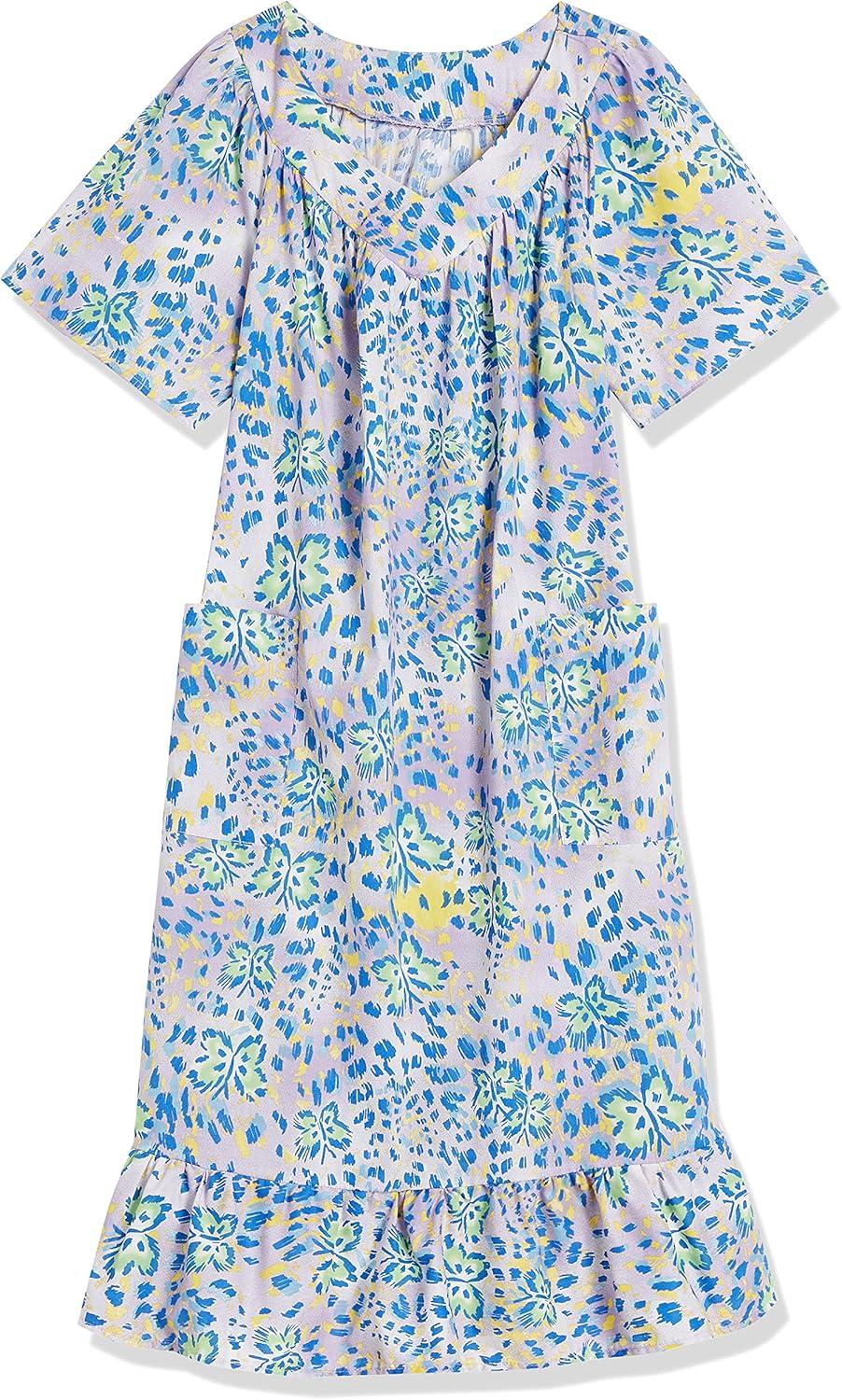 imageAmeriMark Casual Womens Muumuu House Dress Comfortable Flowy Short Sleeve Patio Sun Dress Lounger Gown Sleepwear for LadiesAnimal Print