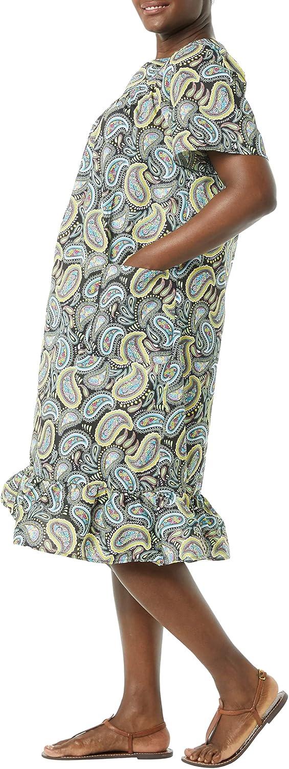 imageAmeriMark Casual Womens Muumuu House Dress Comfortable Flowy Short Sleeve Patio Sun Dress Lounger Gown Sleepwear for LadiesBlack Paisley
