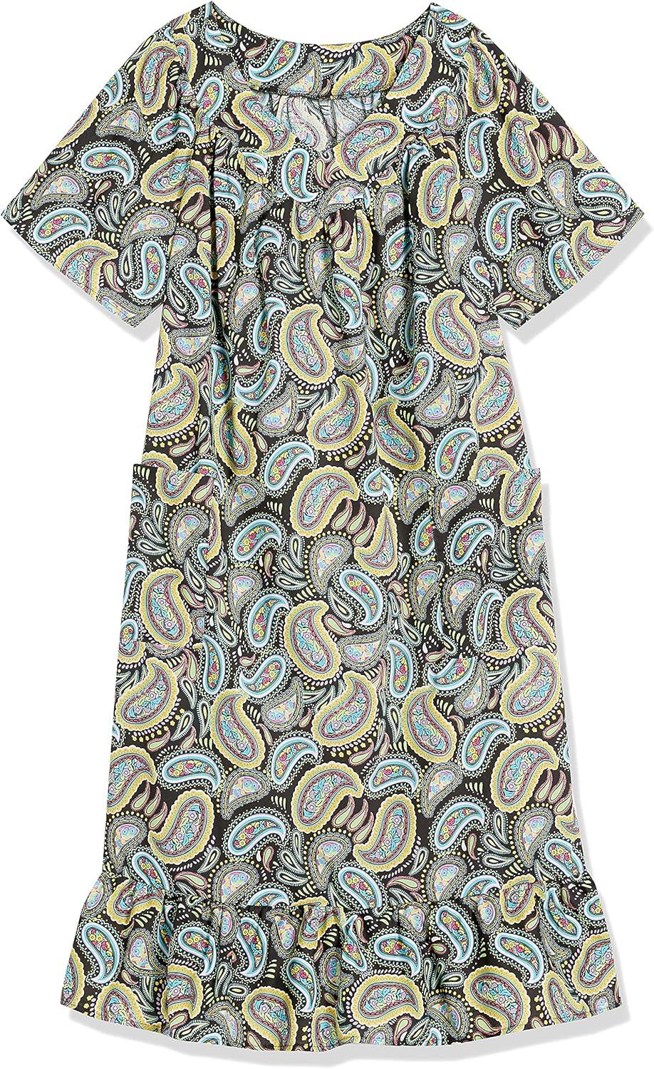 imageAmeriMark Casual Womens Muumuu House Dress Comfortable Flowy Short Sleeve Patio Sun Dress Lounger Gown Sleepwear for LadiesBlack Paisley