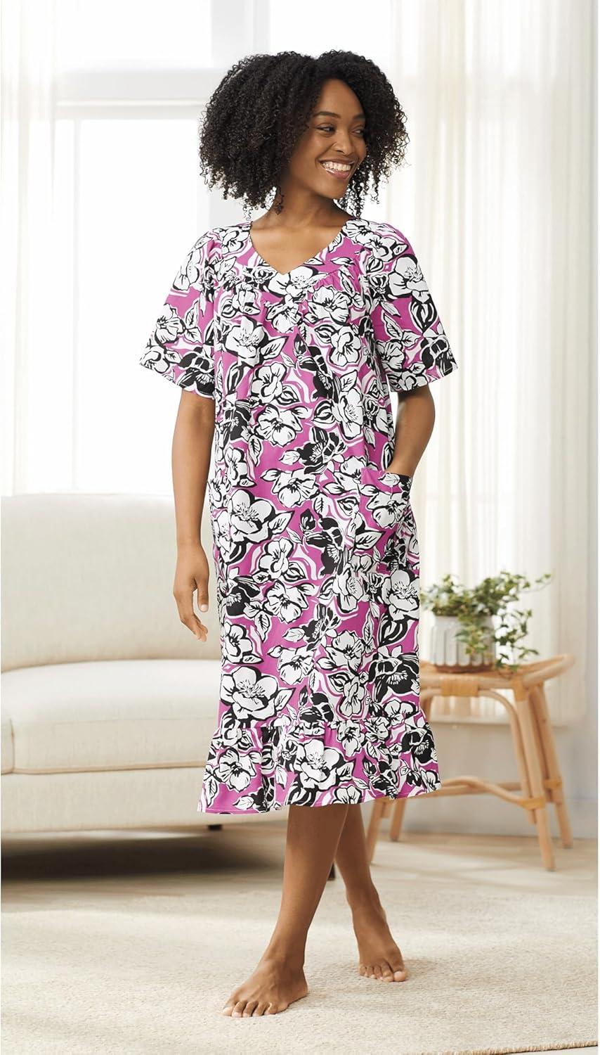 imageAmeriMark Casual Womens Muumuu House Dress Comfortable Flowy Short Sleeve Patio Sun Dress Lounger Gown Sleepwear for LadiesBold Floral