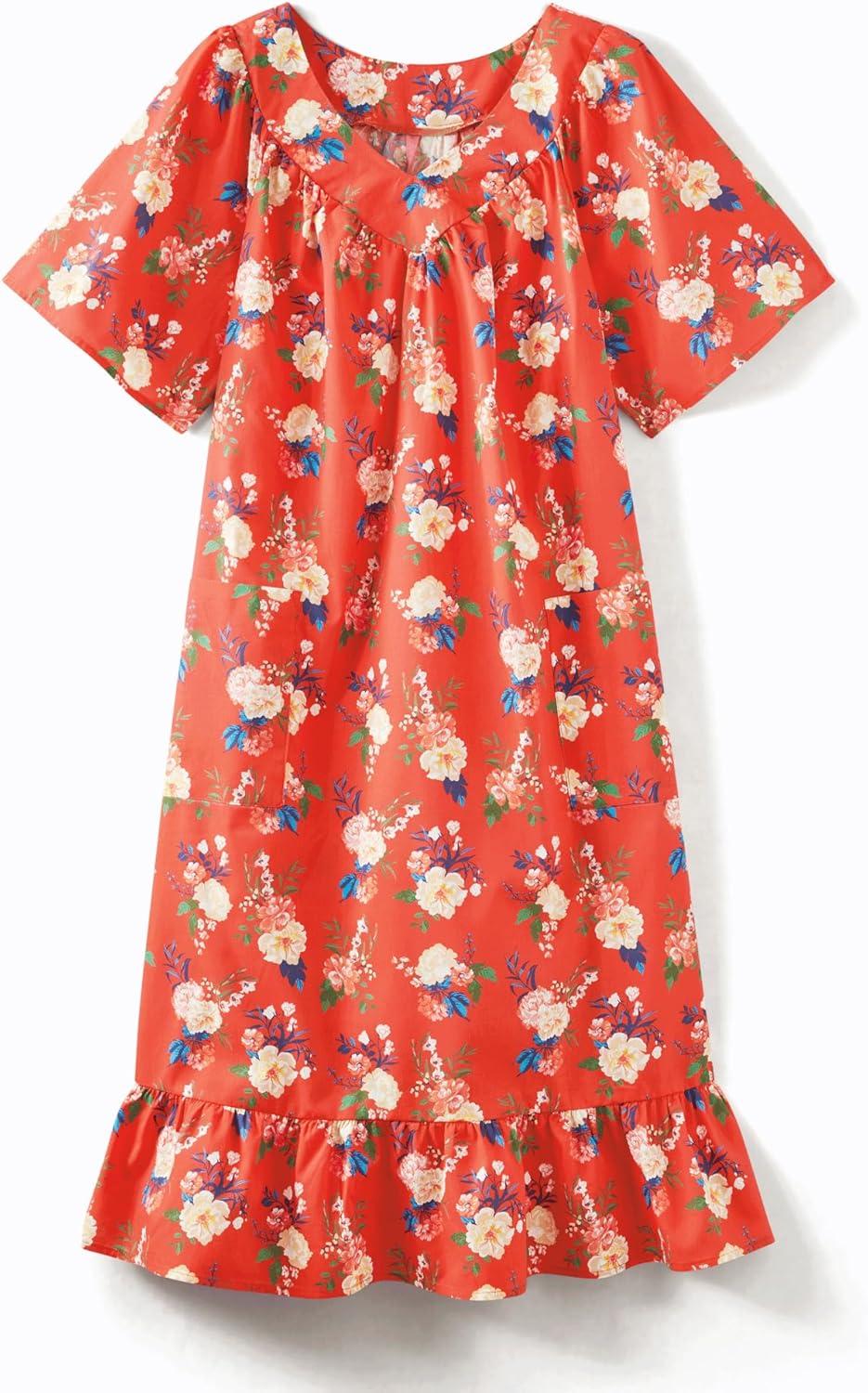 imageAmeriMark Casual Womens Muumuu House Dress Comfortable Flowy Short Sleeve Patio Sun Dress Lounger Gown Sleepwear for LadiesBursting Bouquet