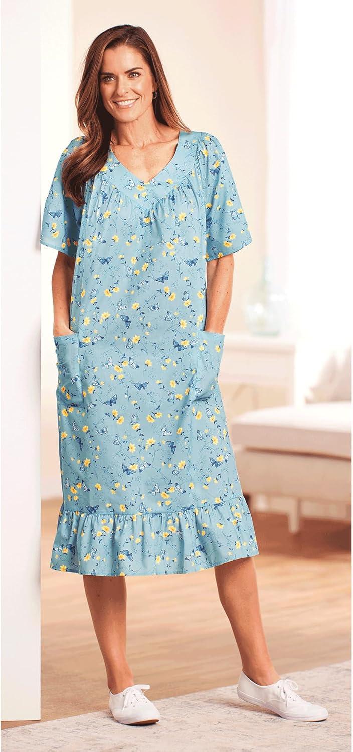 imageAmeriMark Casual Womens Muumuu House Dress Comfortable Flowy Short Sleeve Patio Sun Dress Lounger Gown Sleepwear for LadiesButterfly Floral