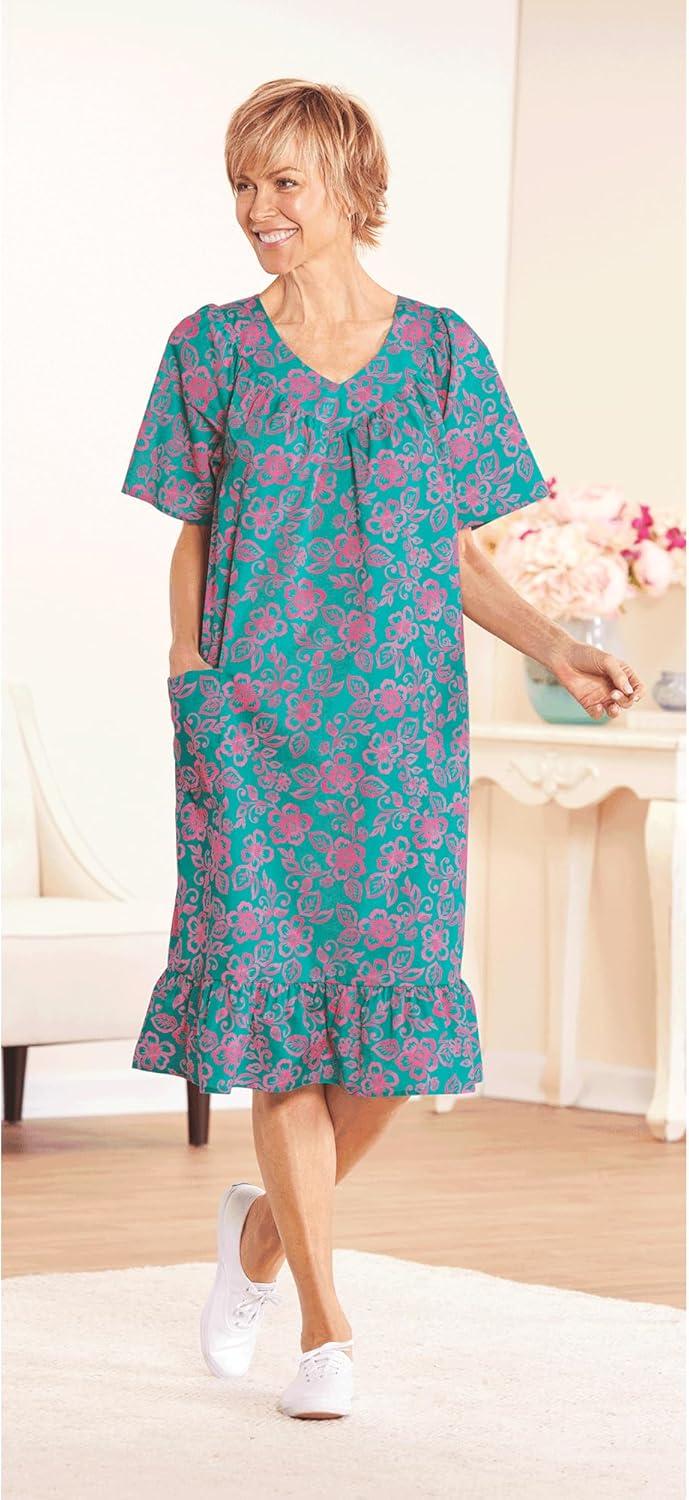 imageAmeriMark Casual Womens Muumuu House Dress Comfortable Flowy Short Sleeve Patio Sun Dress Lounger Gown Sleepwear for LadiesCapri Tropical