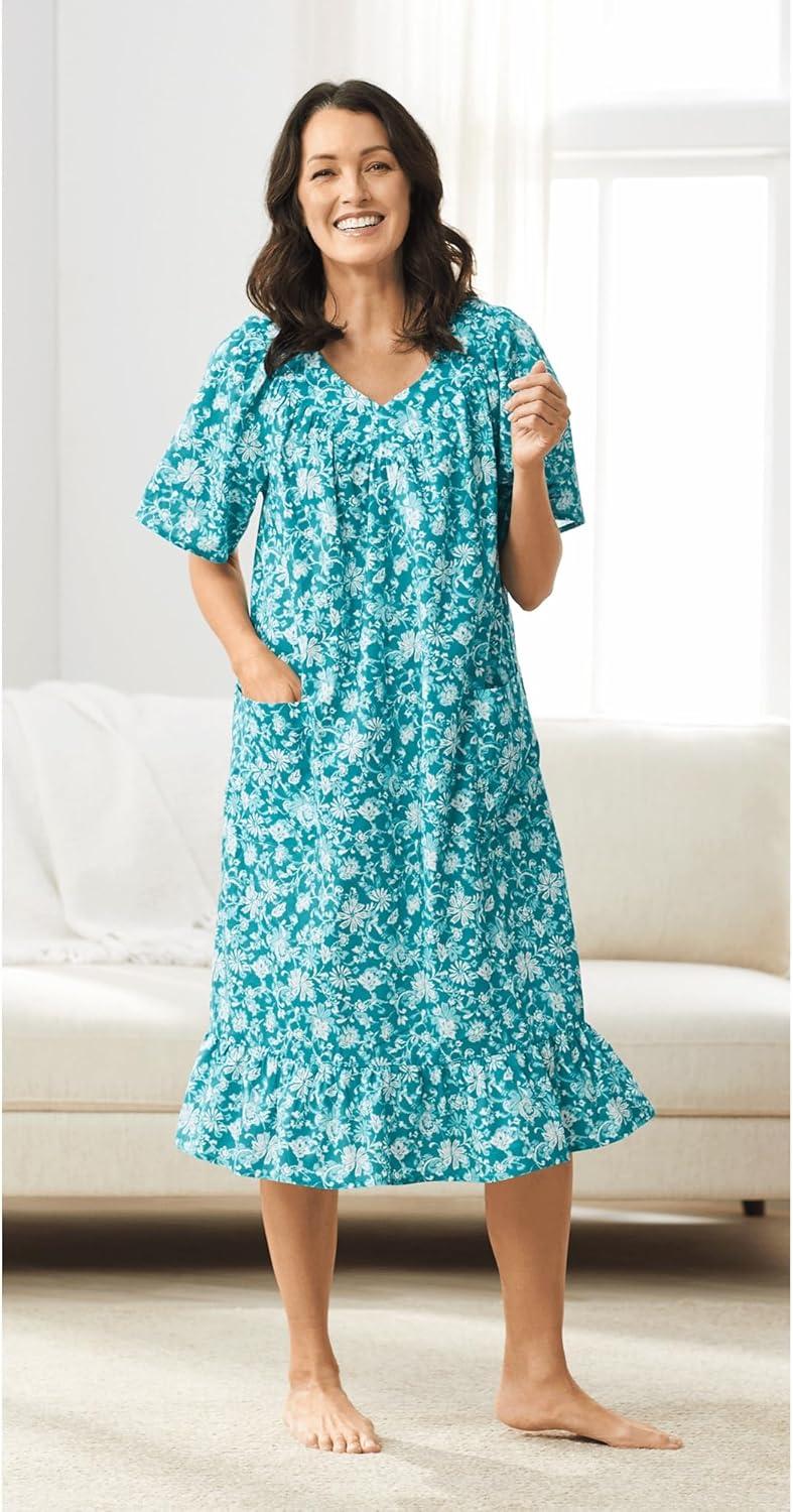 imageAmeriMark Casual Womens Muumuu House Dress Comfortable Flowy Short Sleeve Patio Sun Dress Lounger Gown Sleepwear for LadiesChalkboard Floral