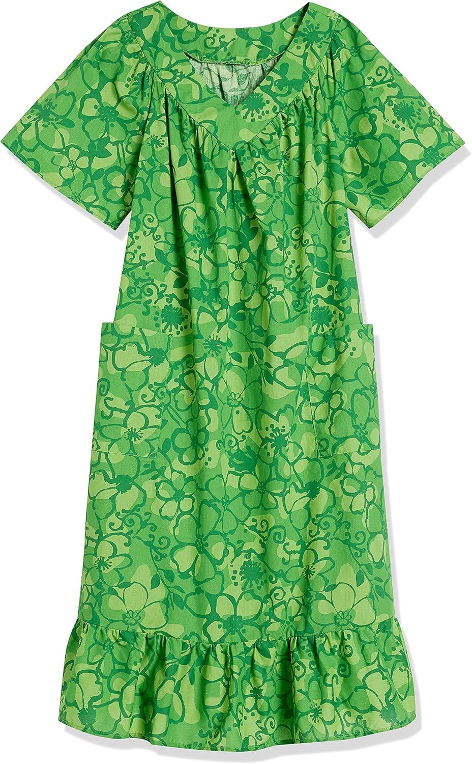 imageAmeriMark Casual Womens Muumuu House Dress Comfortable Flowy Short Sleeve Patio Sun Dress Lounger Gown Sleepwear for LadiesGreen