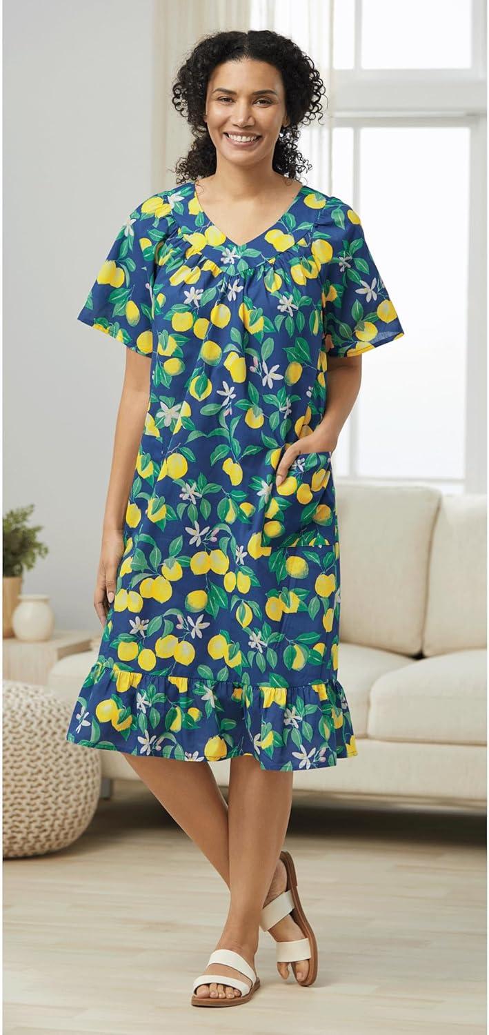 imageAmeriMark Casual Womens Muumuu House Dress Comfortable Flowy Short Sleeve Patio Sun Dress Lounger Gown Sleepwear for LadiesLemon Garden