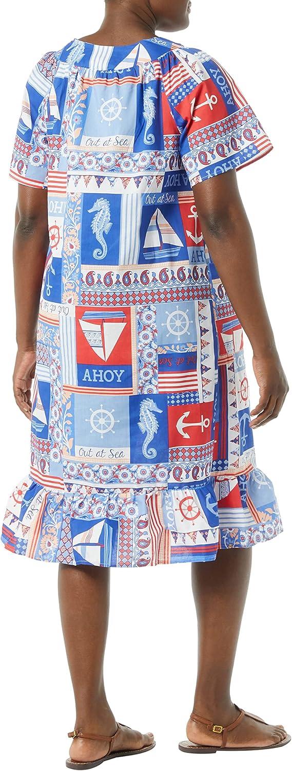 imageAmeriMark Casual Womens Muumuu House Dress Comfortable Flowy Short Sleeve Patio Sun Dress Lounger Gown Sleepwear for LadiesNautic Patch